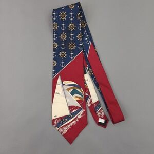 Spencer & Lowe Tie Mens One Size Red Navy Silk Sailboat Nautical USA Sailing